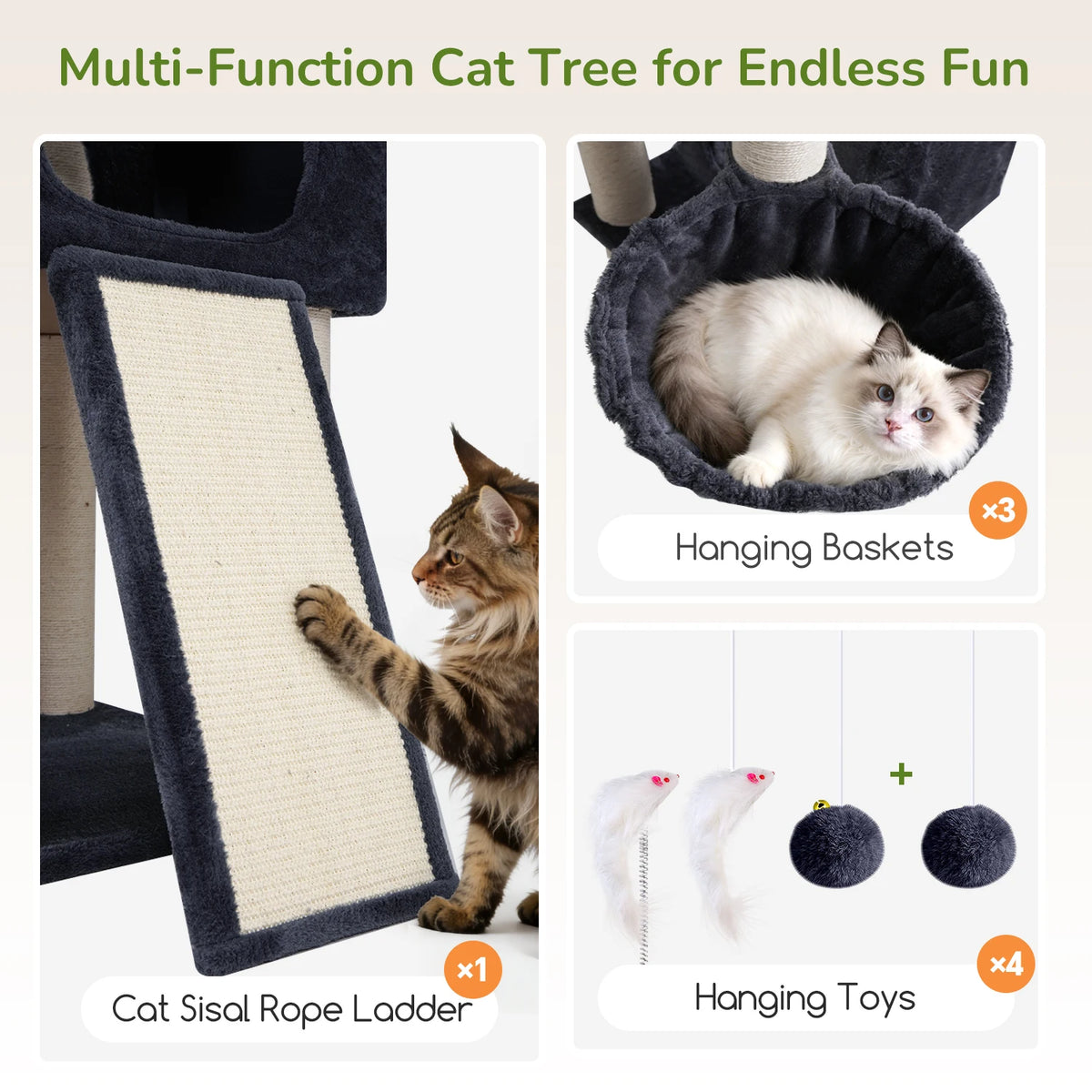 GLOBLAZER Cat Tree Condo With Hammocks And Sisal Scratching Posts