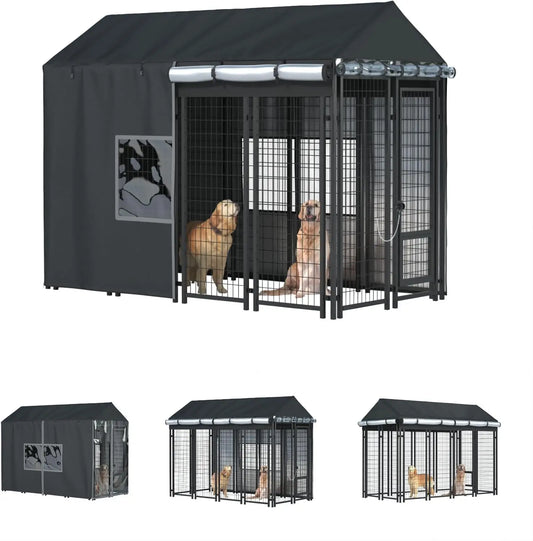 Outdoor Dog Kennel Cover Waterproof, Cold-Resistant With Zippers PVC Windows