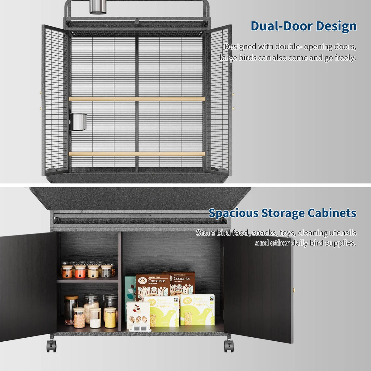 HImiss Corner Bird Cage Play Top And Rolling Storage Cabinet