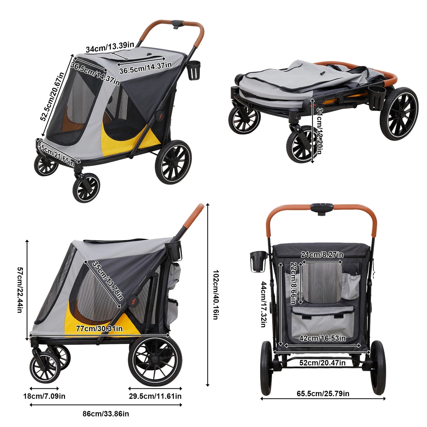 Foldable Pet Stroller For Dogs And Cats With Four Wheels