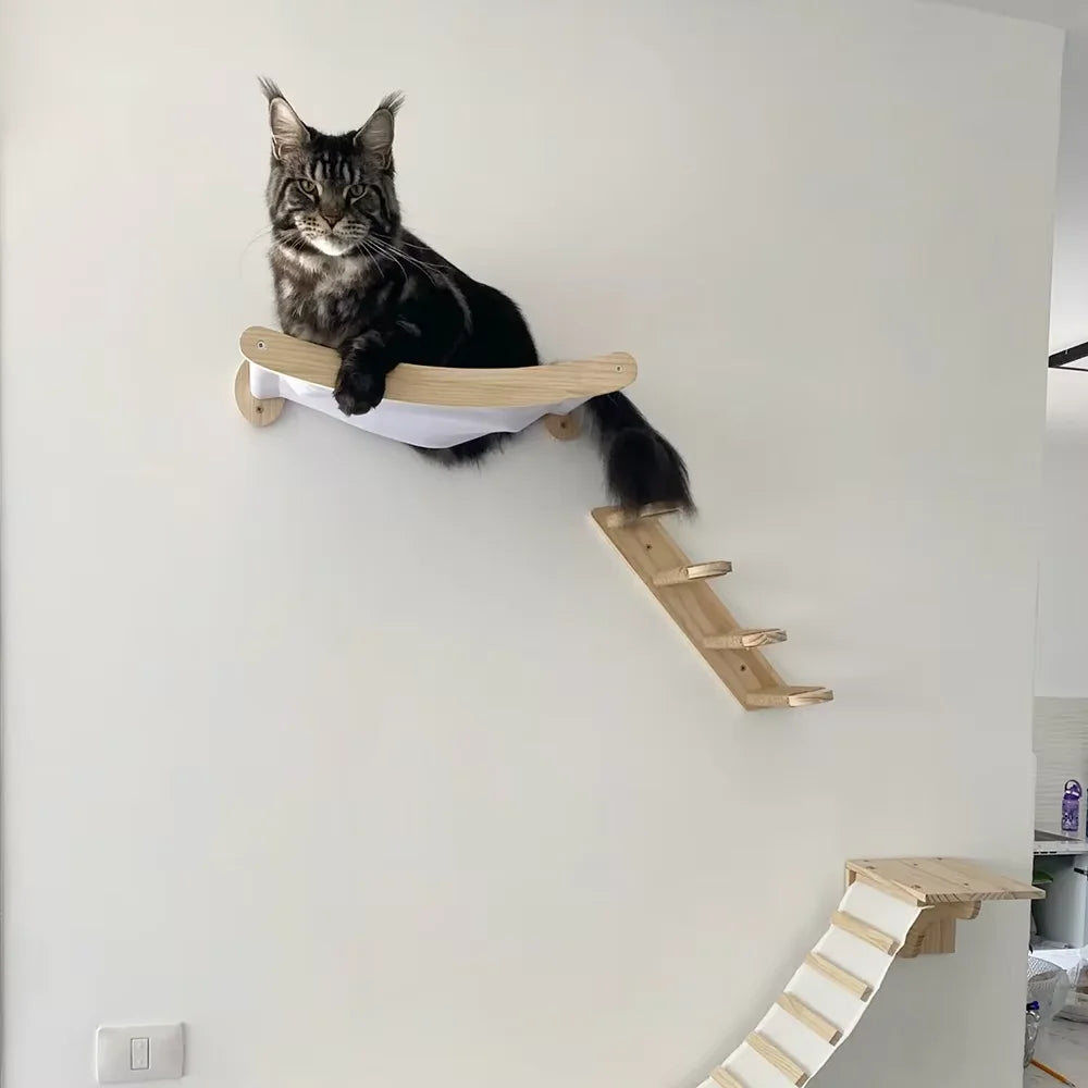 CWV Wall Mounted Cat Hammock And Sisal Rope Climbing Shelf