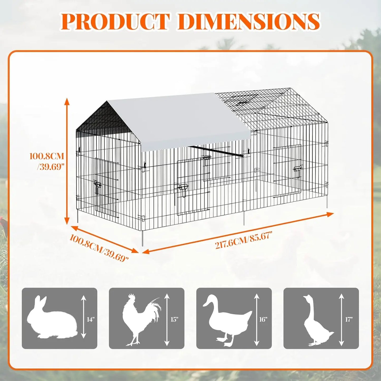 HiMISS Heavy Duty Walk In Metal Chicken Coop Run With Waterproof Cover