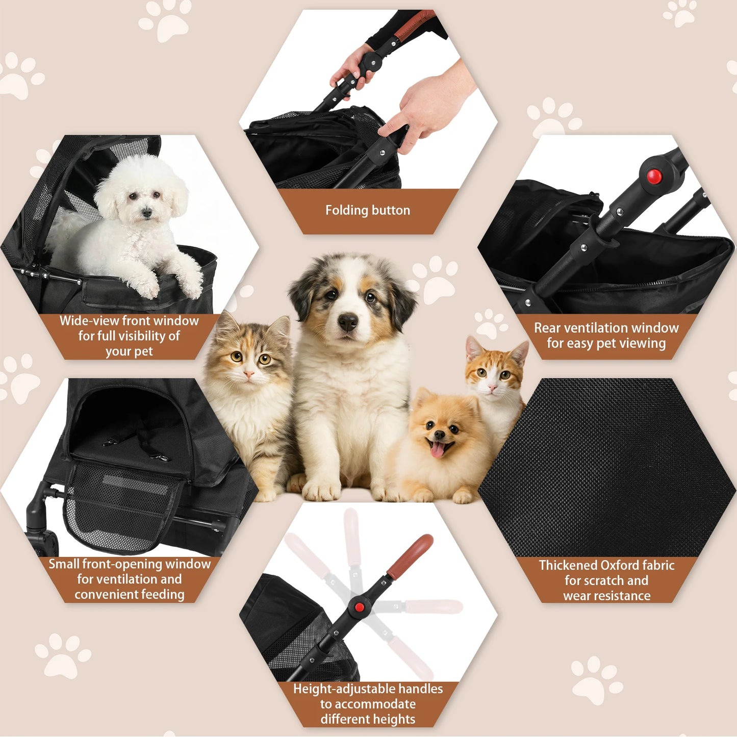Shunmaii Pet Stroller Foldable Jogger For Small And Medium Dogs
