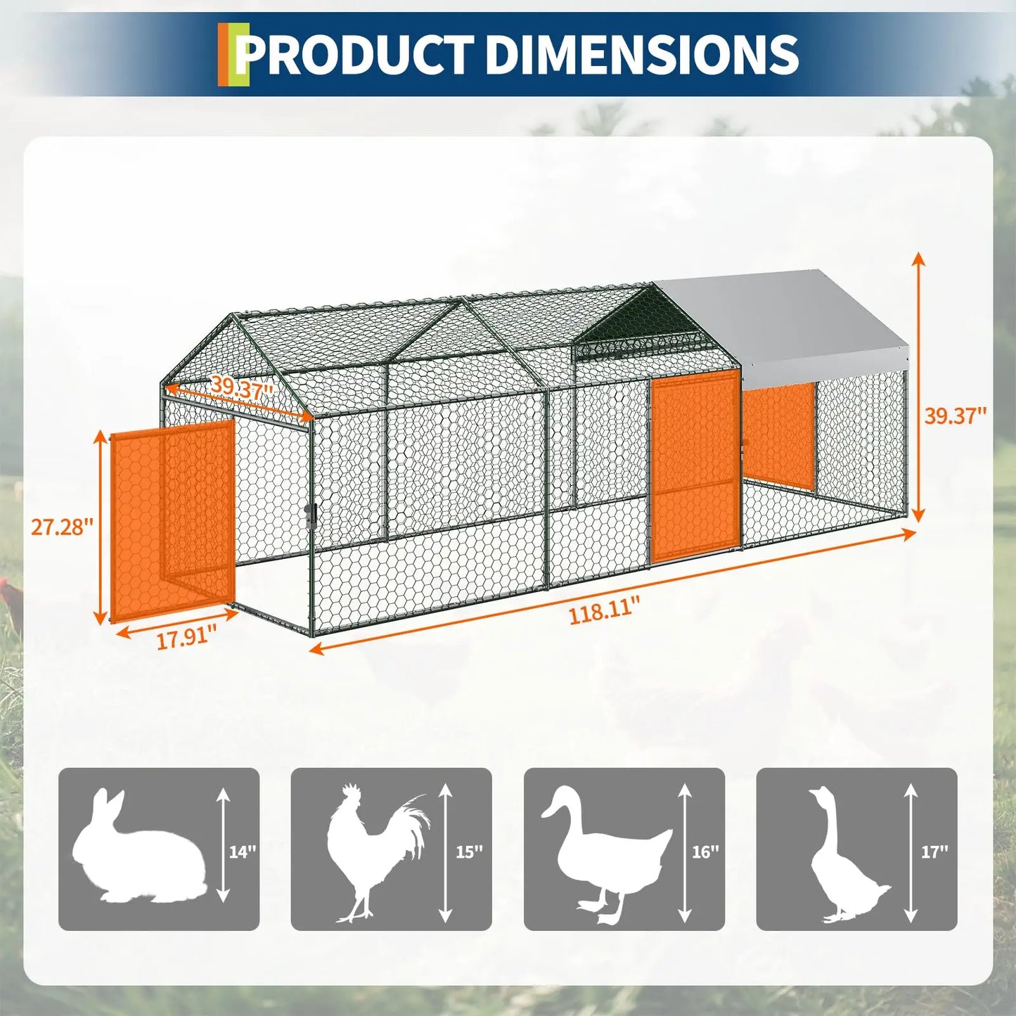 HiMISS Heavy Duty Metal Chicken Coop Walk In With Doors And UV Cover