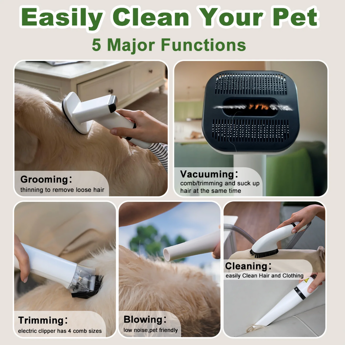 Professional 5In1 Pet Grooming Vacuum Trimmer Tool Set