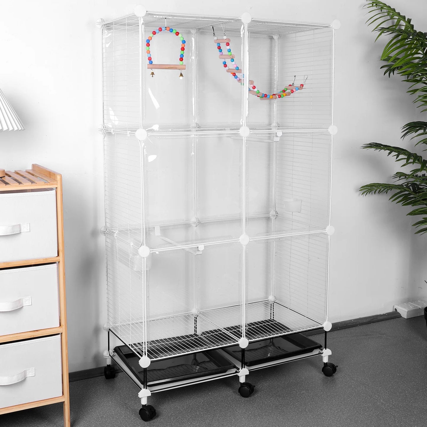 NONEM Metal Parrot Cage With Rolling Stand And Tray