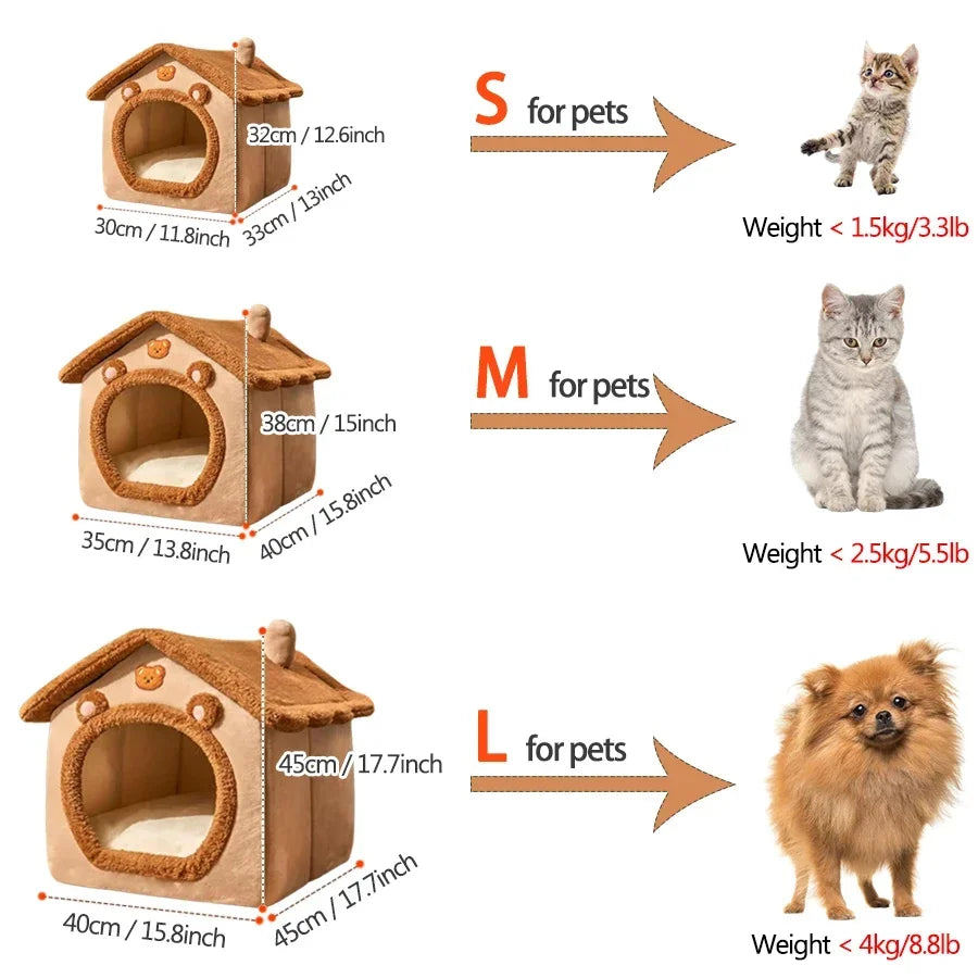 NONECN Foldable Pet House Removable Washable Cat Bed
