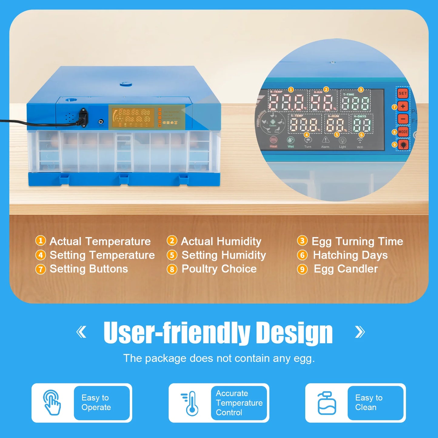80W Fully Automatic Egg Incubator Dual Power Supply Chicken Eggs