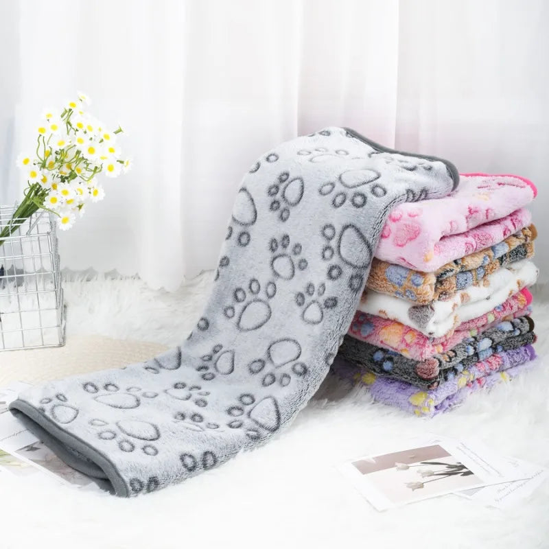 Soft Fluffy Flannel Pet Blanket for Dogs Paw Print