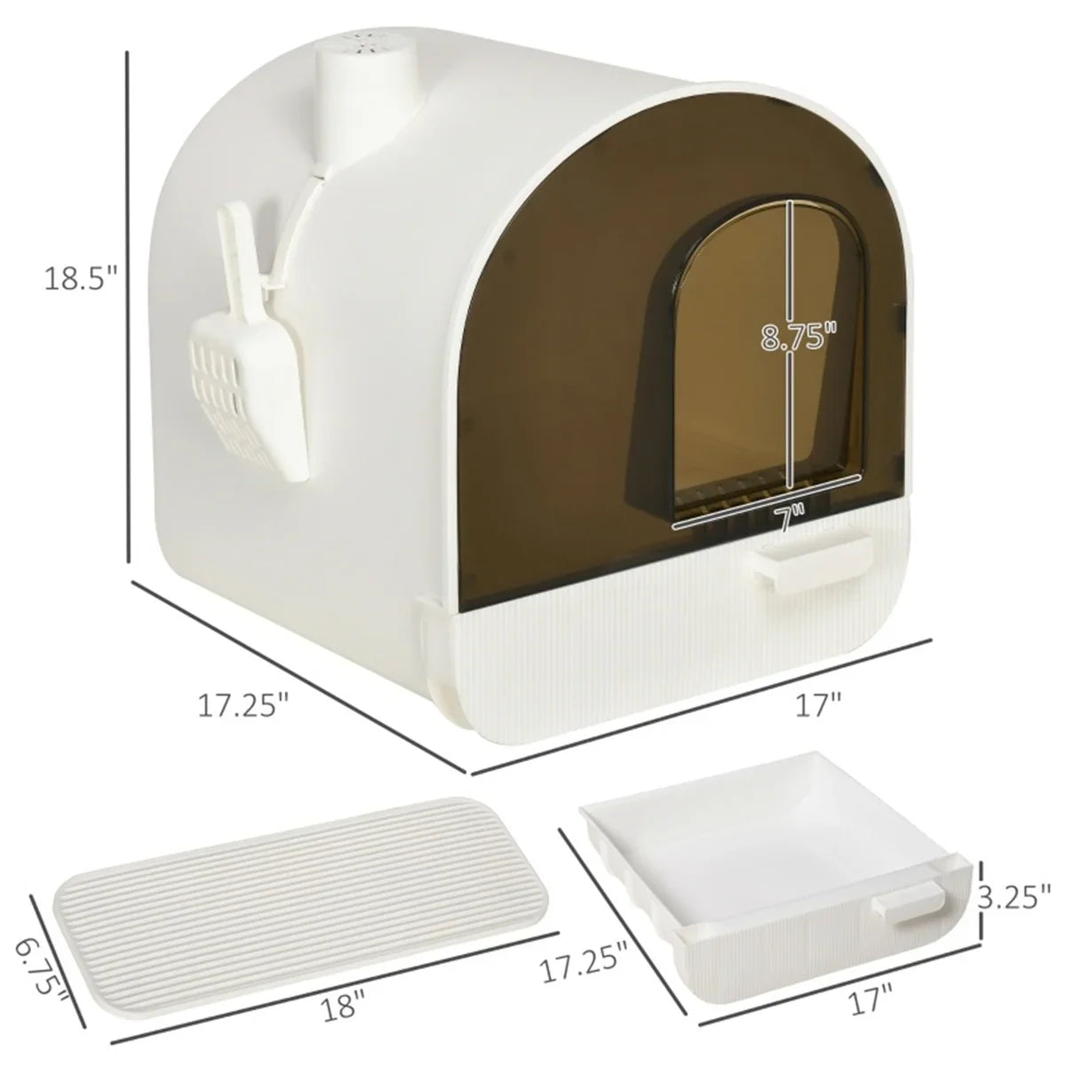 Enclosed Large Cat Litter Box With Odor-Resistant Anti-Tracking Mat