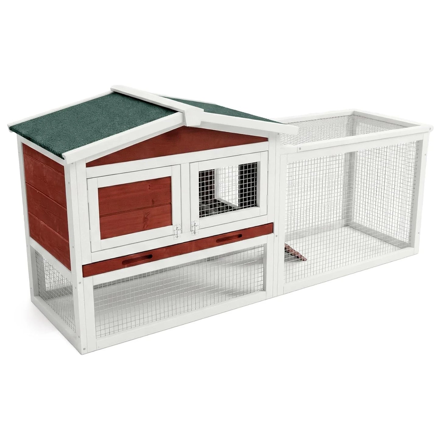 HiMISSFarm Outdoor Rabbit Hutch 2 Tier Wooden Cage With Ramp Tray