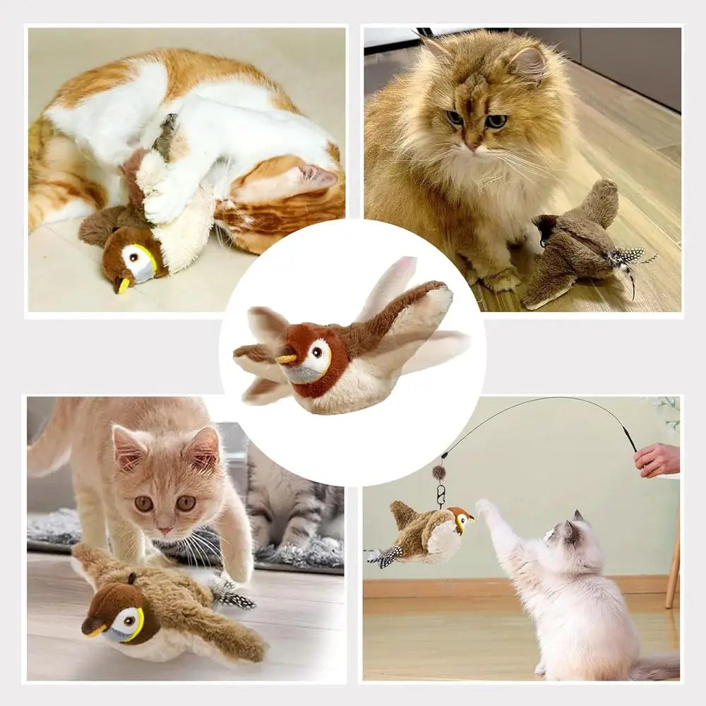 Interactive Chirping Bird Cat Toy With Lapping Wings