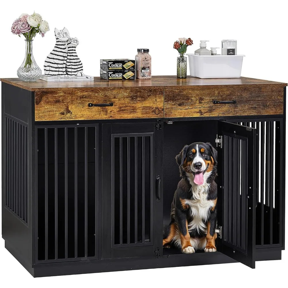 DAFIFY Wooden Dog Crate Furniture With Drawers And Double Door