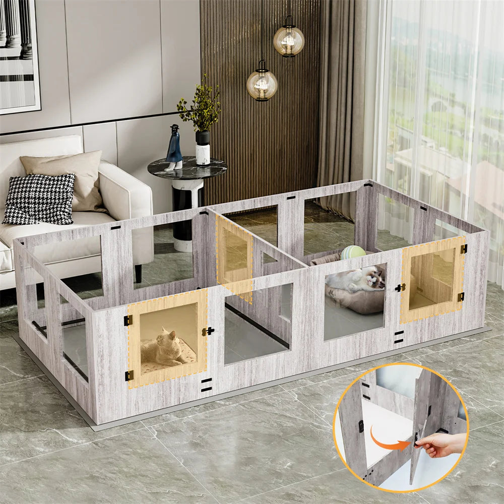 BORWART Tempered Glass Dog Playpen Whelping Box with Pig Rails
