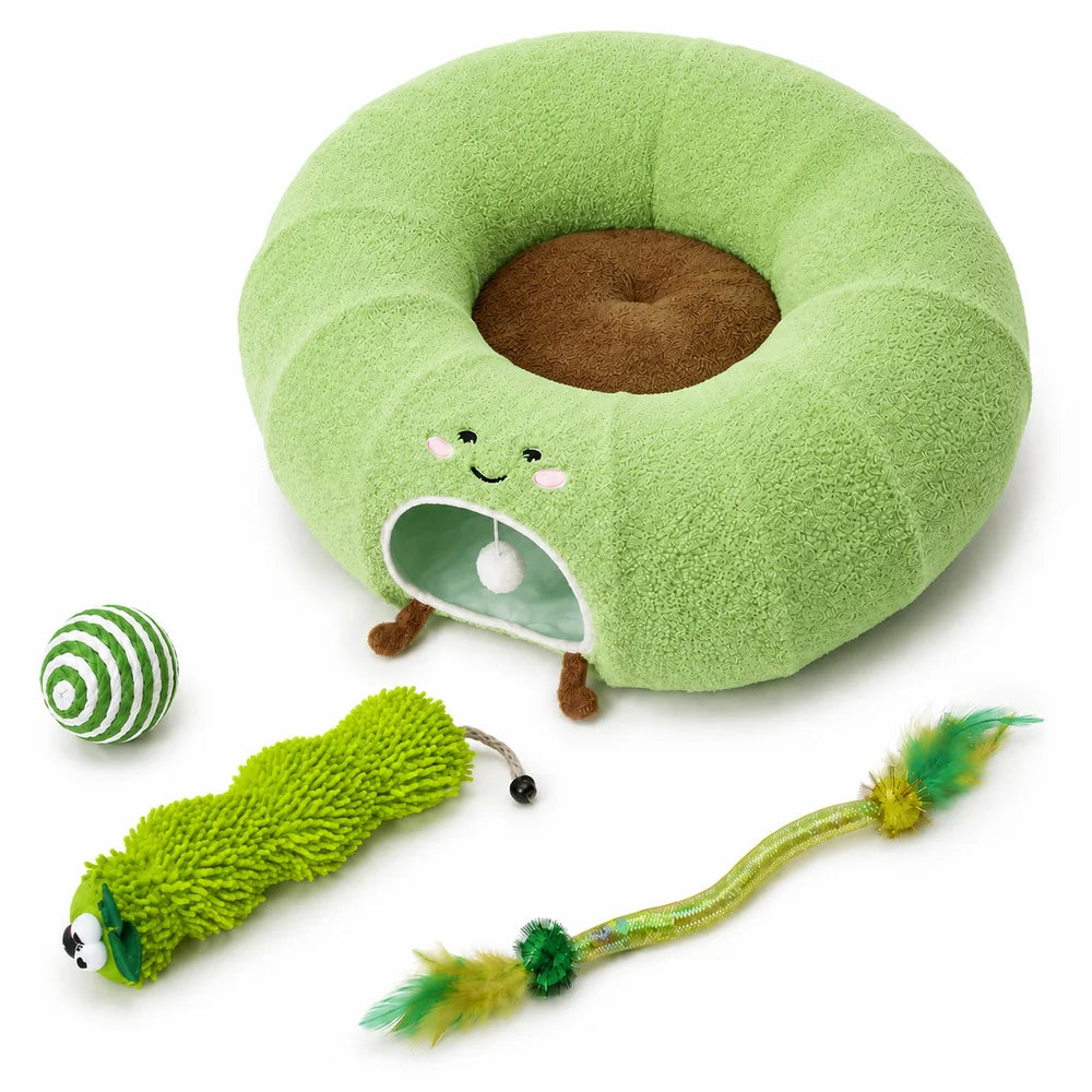 Convertible Cat Tunnel Bed With Plush Cushion And Play Tunnel
