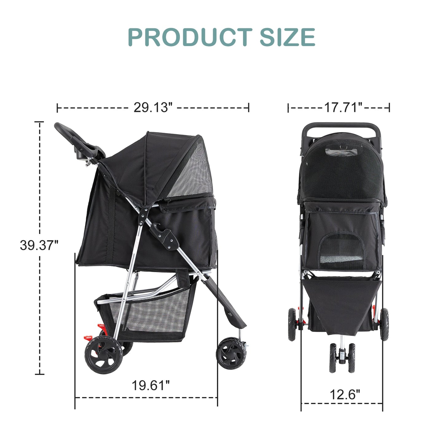 Three Wheel Foldable Pet Stroller For Small Dogs And Cats