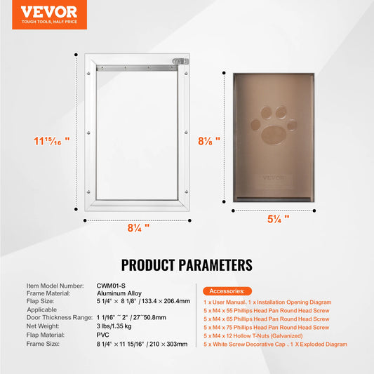 SucceBuy Aluminum Pet Door With Lock And Flap System Weatherproof