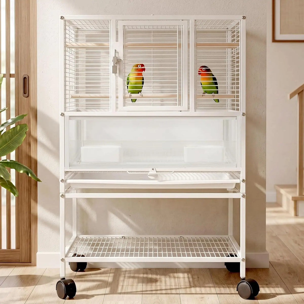 Garvee Three In One Wrought Iron Bird Cage With Wheels