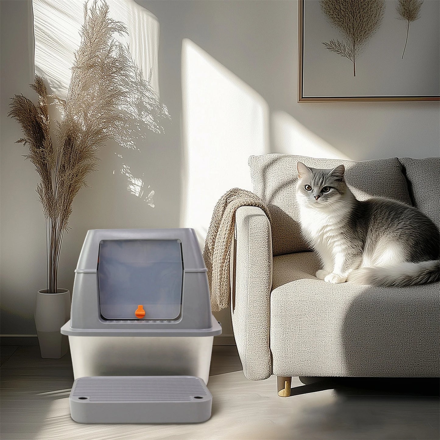 Enclosed Stainless Steel Cat Litter Box With Lid And High Walls