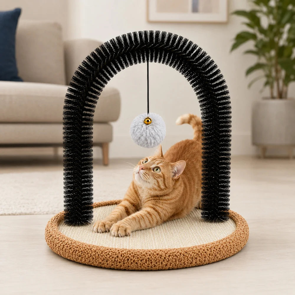Cat Self Grooming Arch Sisal Scratching Base With Plush Rest Station