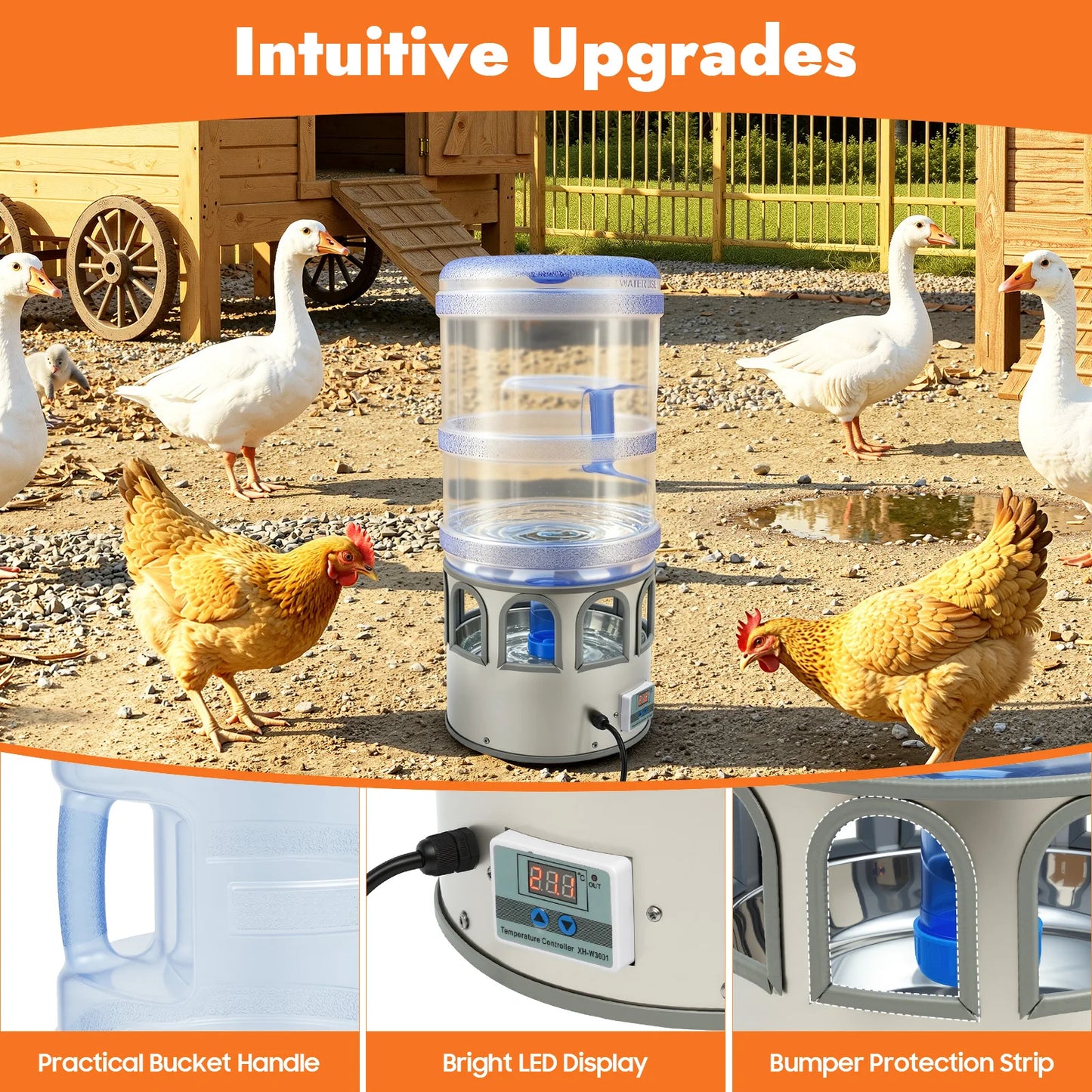 Chicken Water Heater 80W Stainless Steel LED Display For Poultry