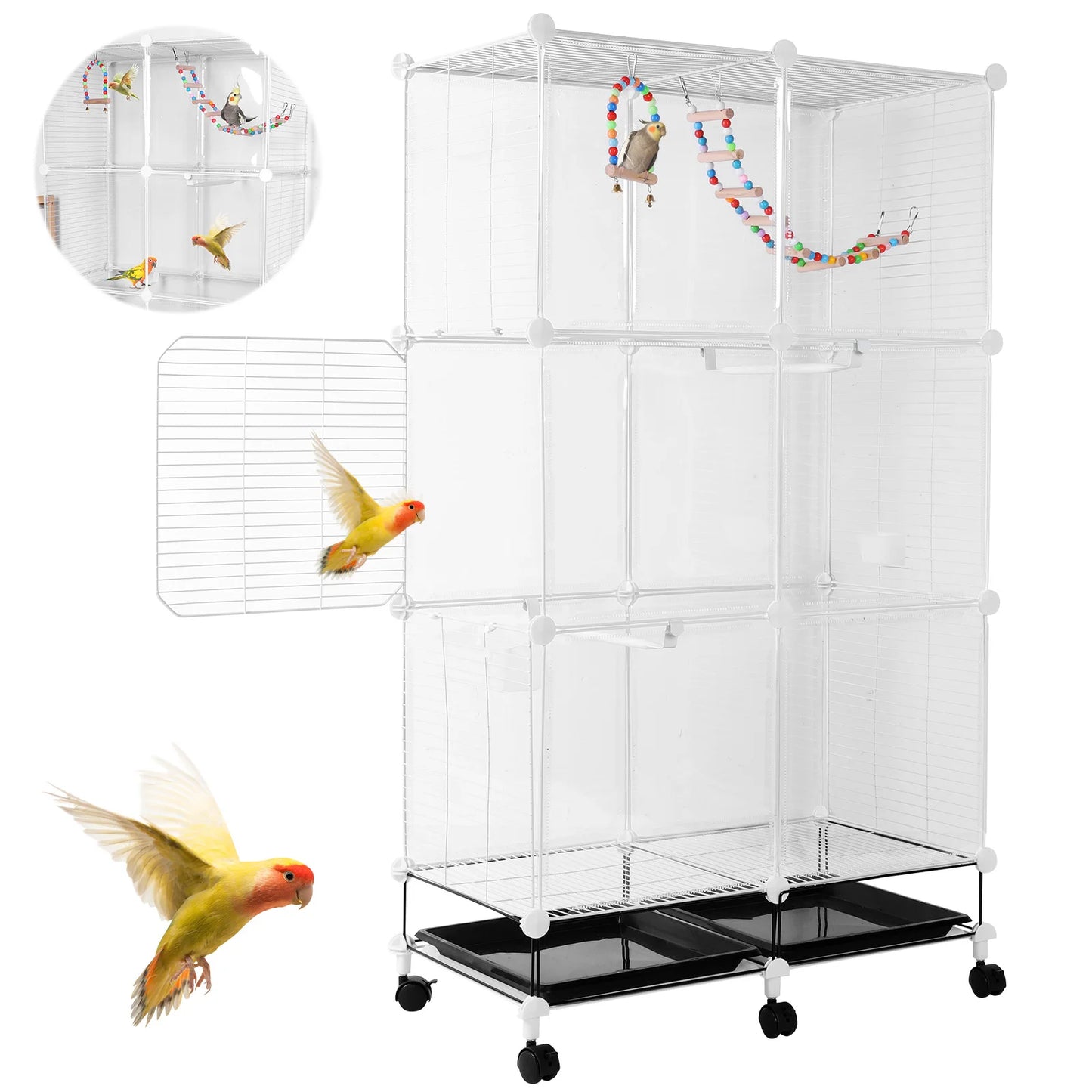 NONEM Metal Parrot Cage With Rolling Stand And Tray