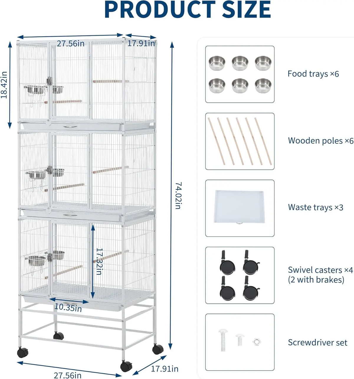 HiMISS Heavy Duty Bird Cage With Three Compartments And Trays