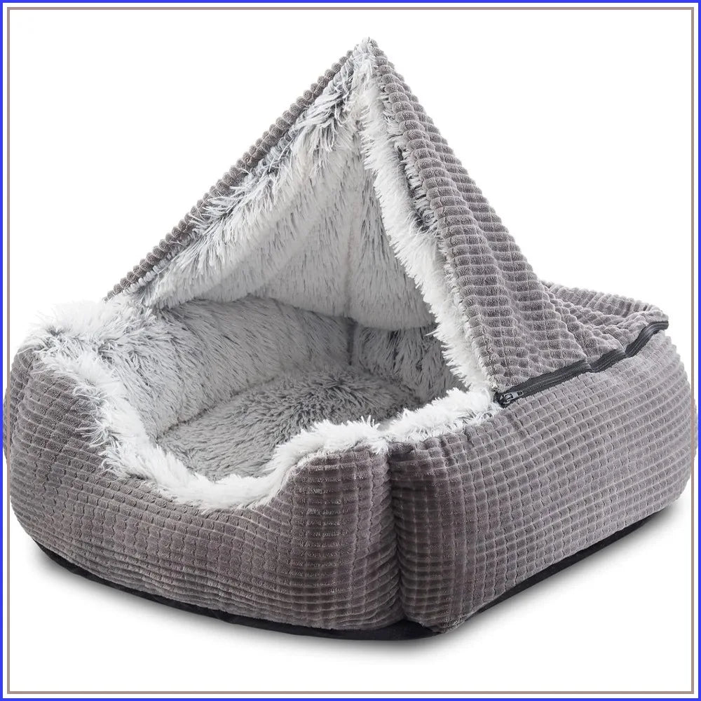 Rectangle Cave Hooded Dog Bed Orthopedic Pet Bed For Dogs