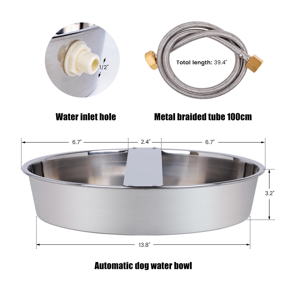 Stainless Steel Automatic Dog Water Dispenser With Long Hose