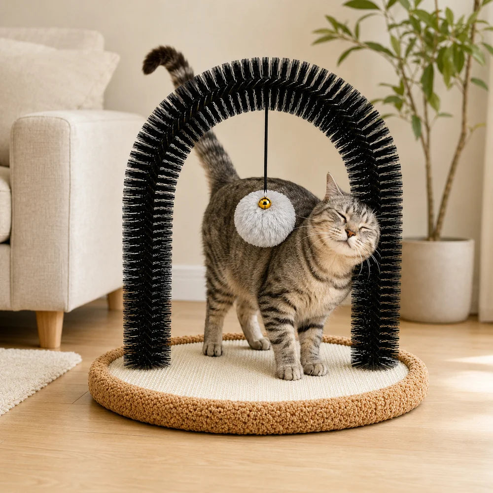 Cat Self Grooming Arch Sisal Scratching Base With Plush Rest Station