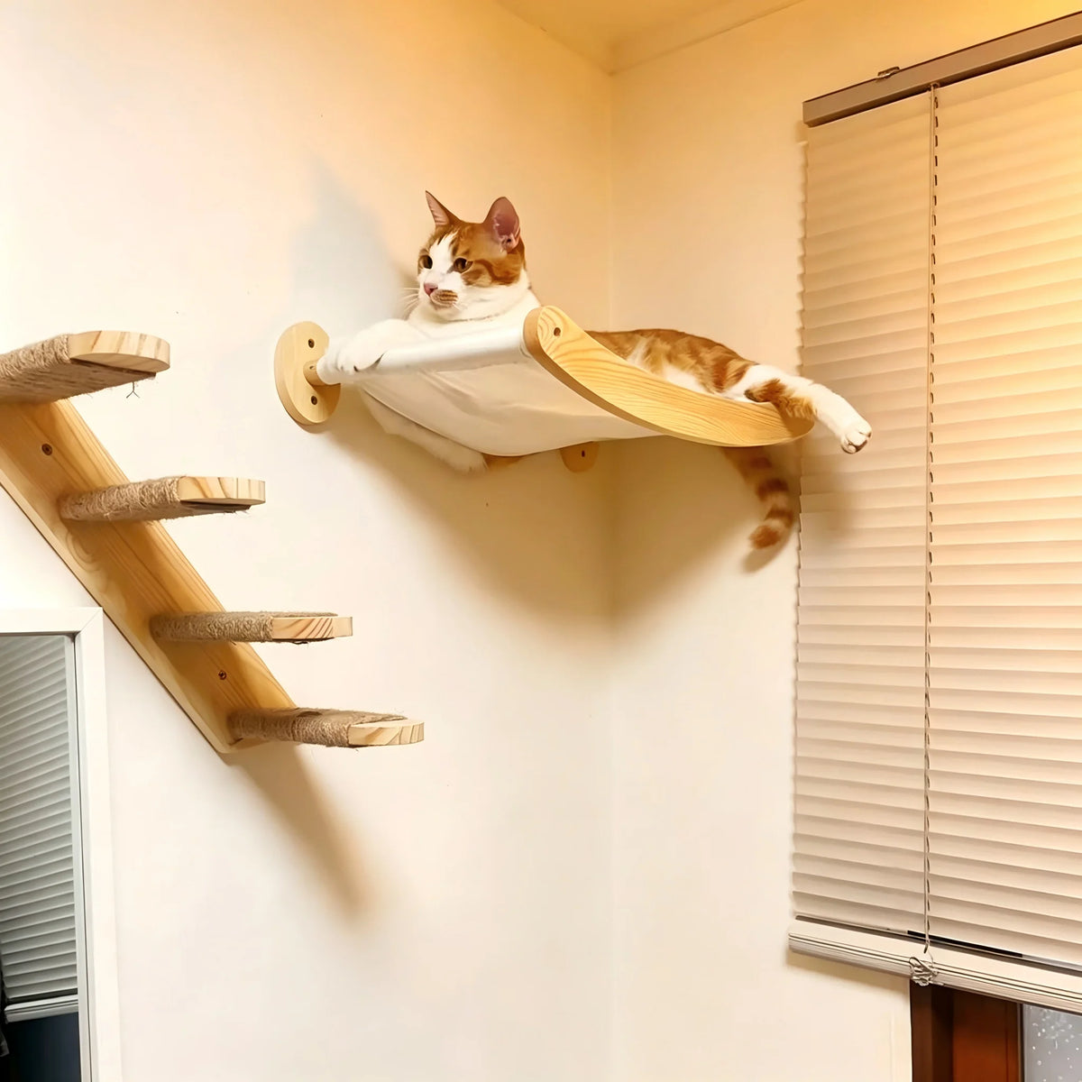 CWV Wall Mounted Cat Hammock And Sisal Rope Climbing Shelf