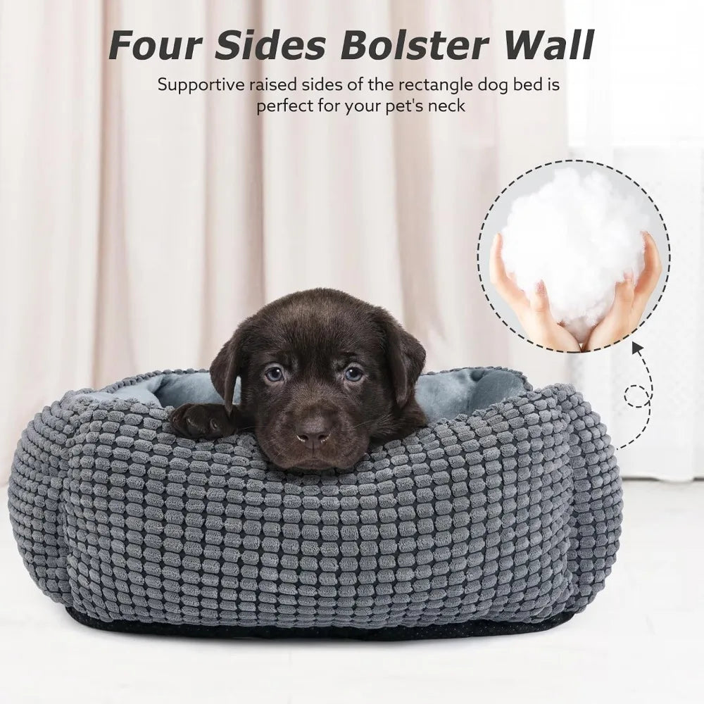 Rectangle Washable Calming Orthopedic Dog Bed With Anti Slip Bottom