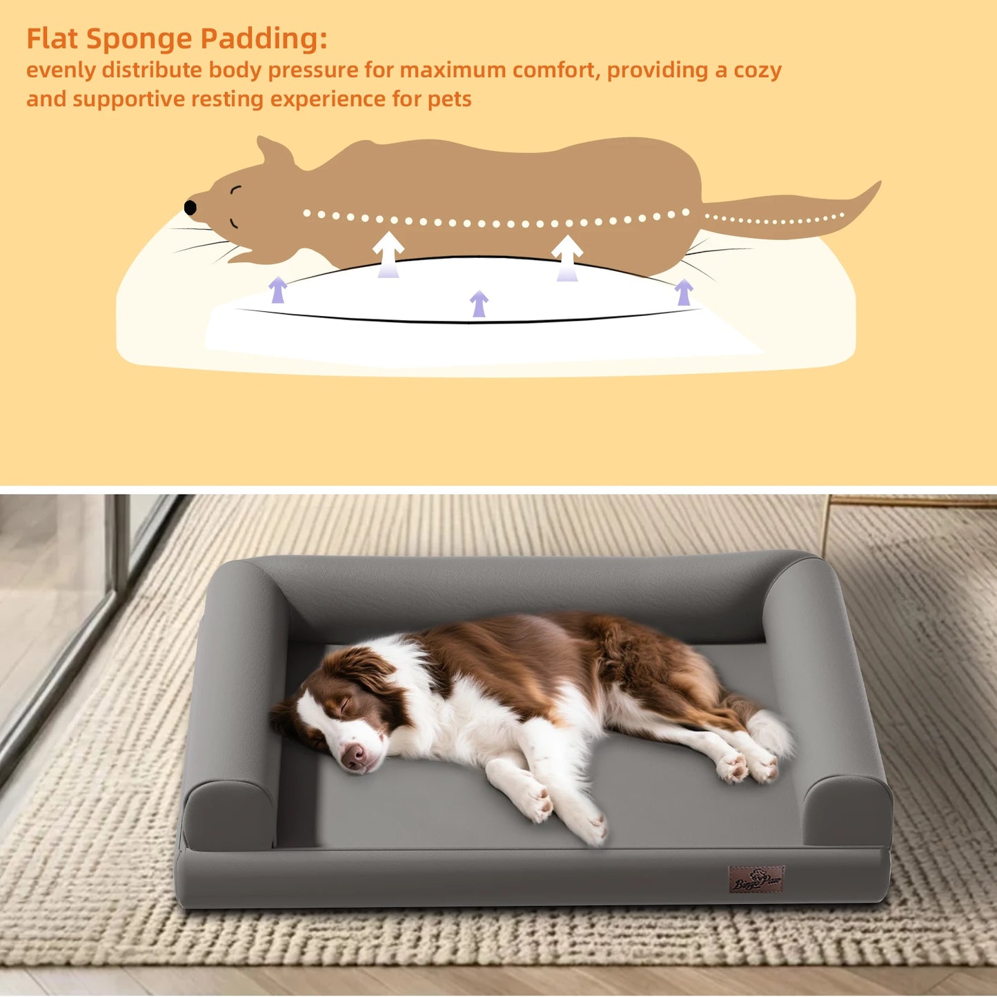 BORWART Orthopedic Dog Bed Bolster Waterproof Microfiber Leather Removable Cover