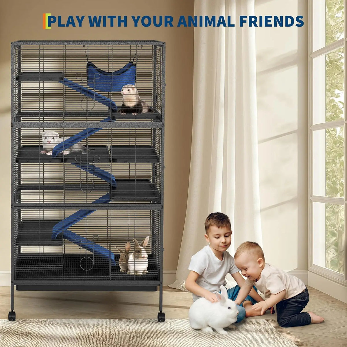 Six Tier Stainless Steel Bird Cage With Rolling Stand