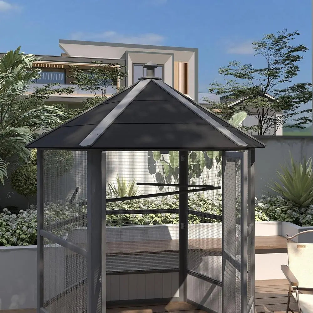 NONE Hexagonal Outdoor Aviary For Small Birds With Covered Shelter