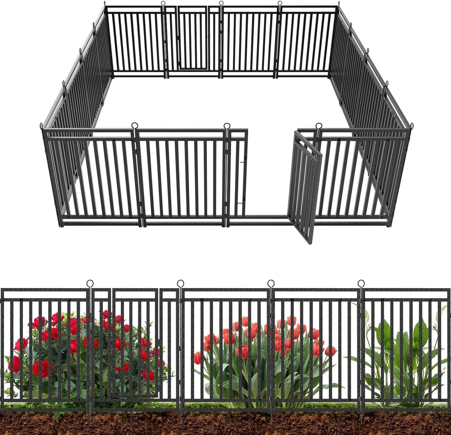 Rustproof Metal Garden Fence With Gates For Yard And Patio No Dig Installation