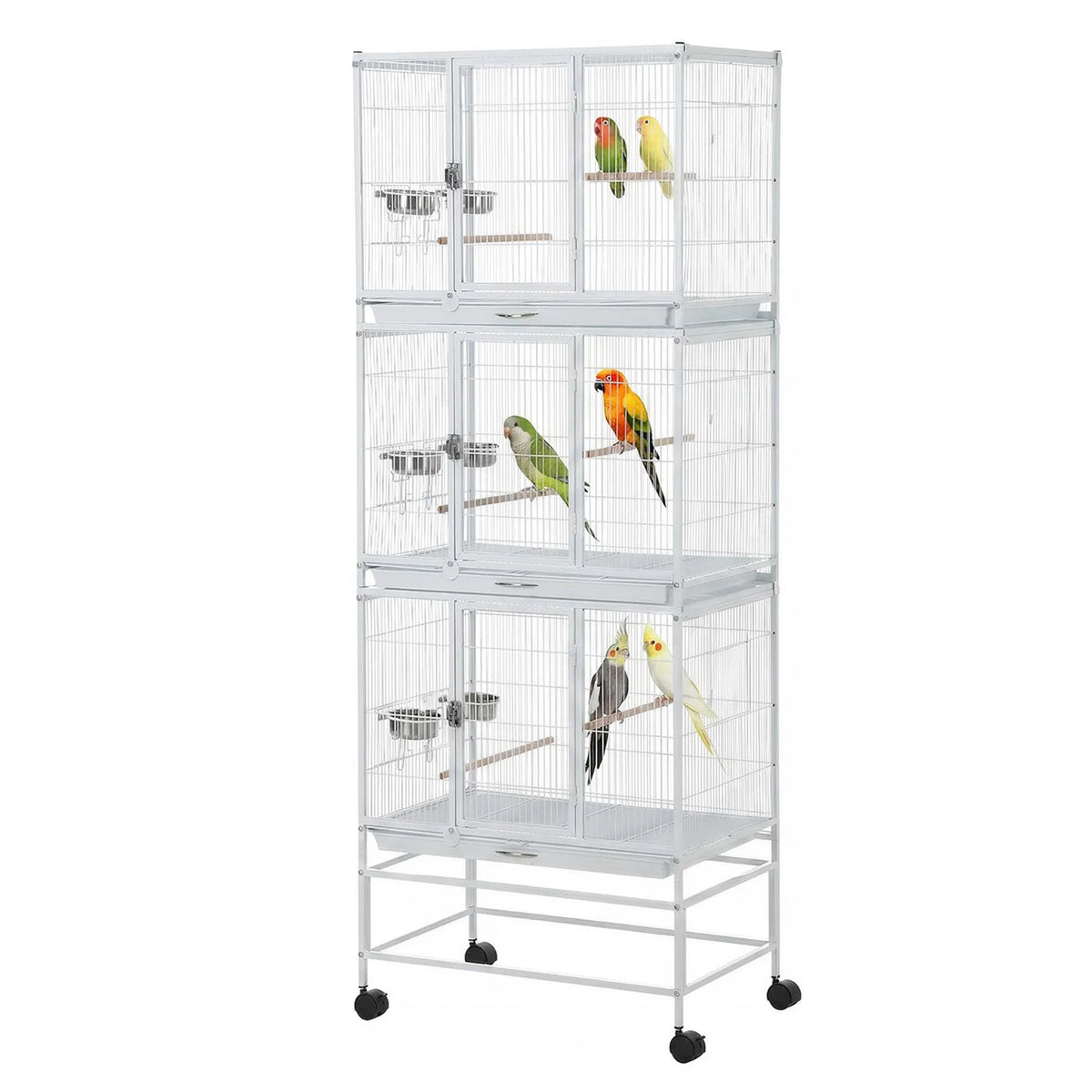 HiMISS Heavy Duty Bird Cage With Three Compartments And Trays