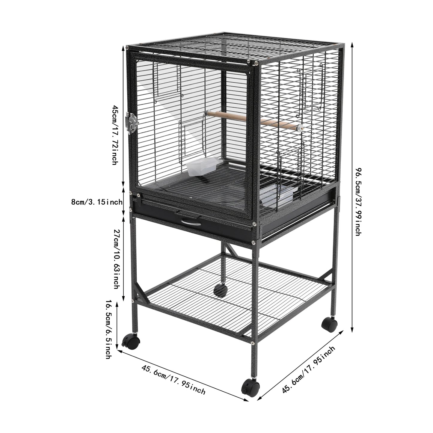 Wrought Iron Bird Flight Cage With Rolling Stand For Parrots