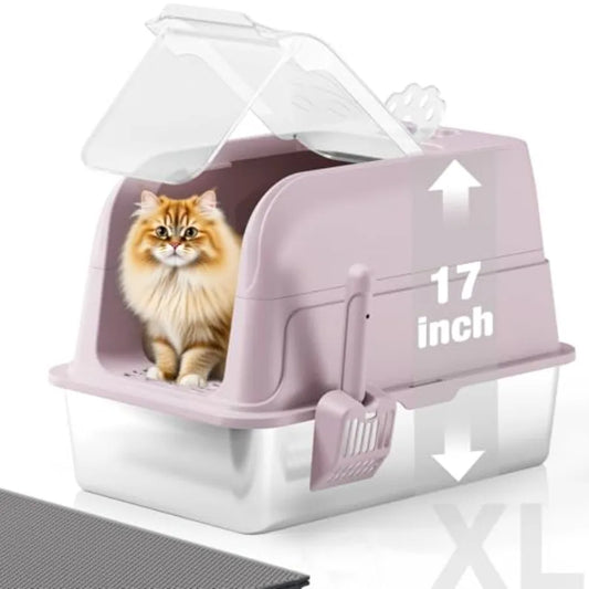 Enclosed High Sided Cat Litter Box With Lid Odor Control