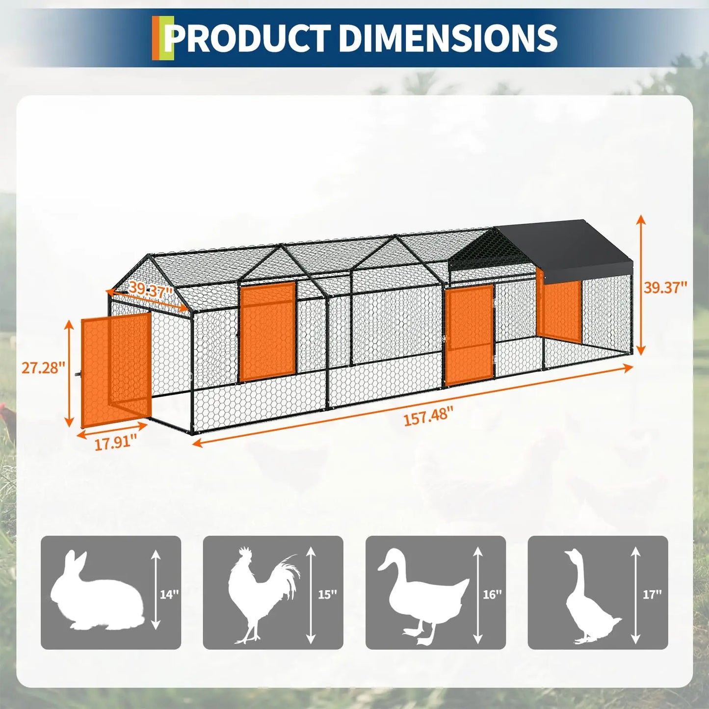 HiMISS Heavy Duty Metal Chicken Coop Walk In With Doors And UV Cover