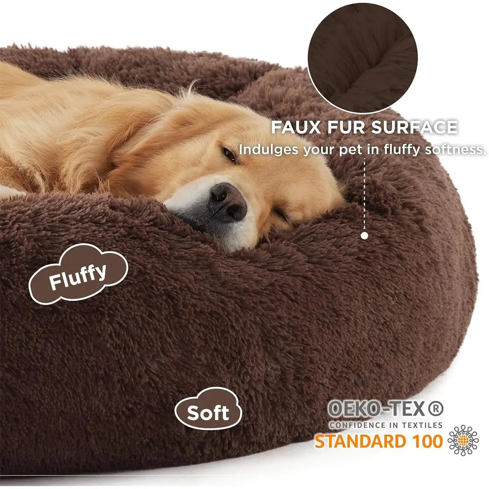 Donut Dog Bed Washable Anti Slip Plush Round Cozy Bed