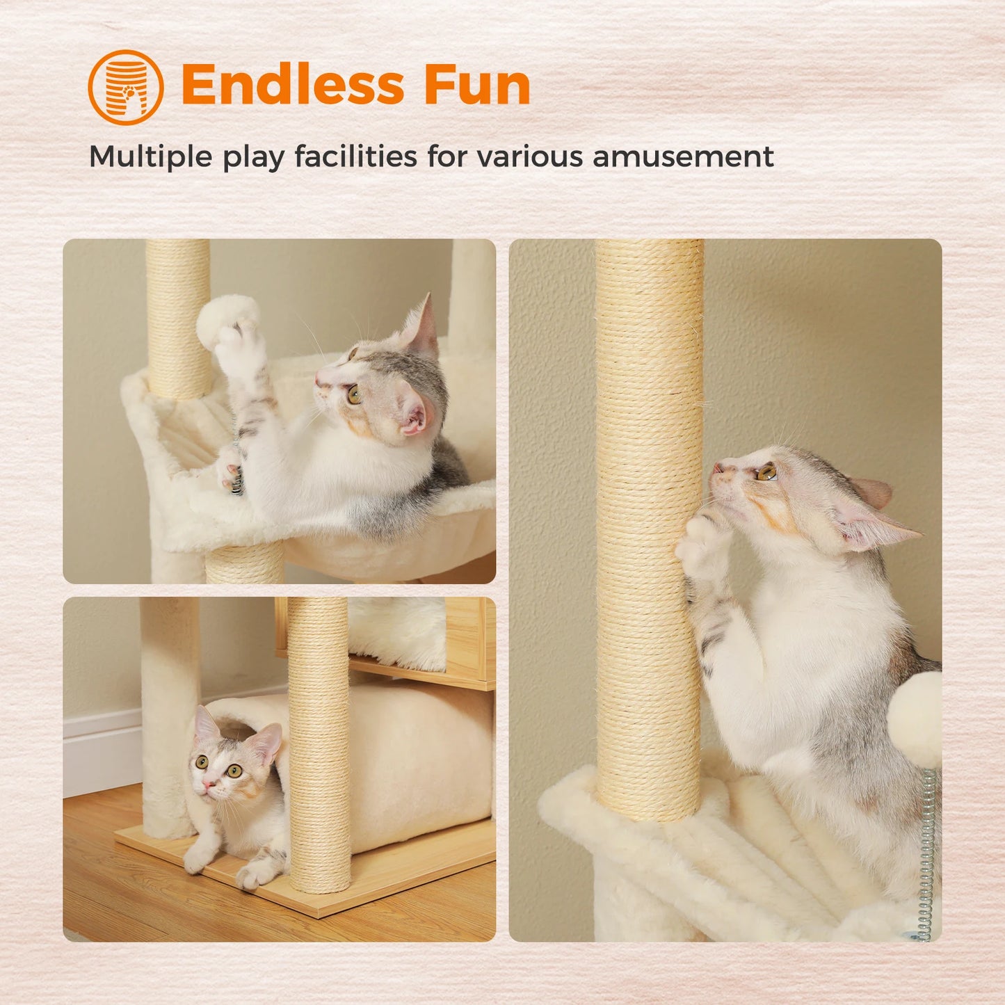 PAWZ Road Height Adjustable Cat Tree With Hammock For Indoor