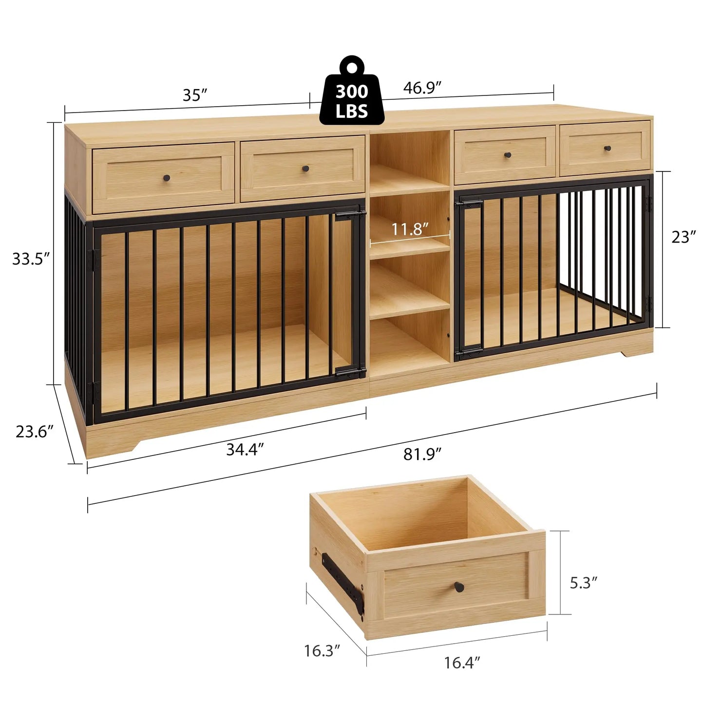 HiMISS Heavy Duty Double Dog Crate Furniture TV Stand
