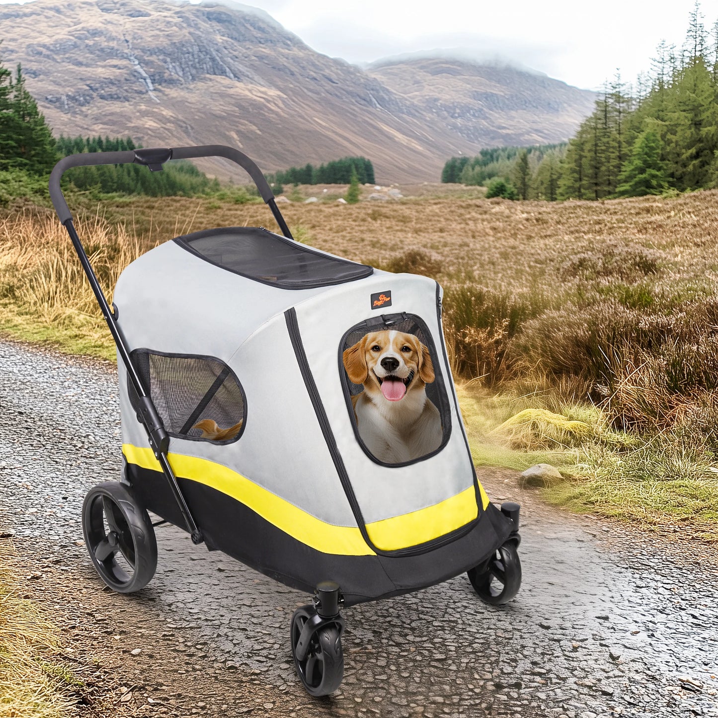Portable Dog Stroller All Terrain Dual Entry Pet Wagon Cart