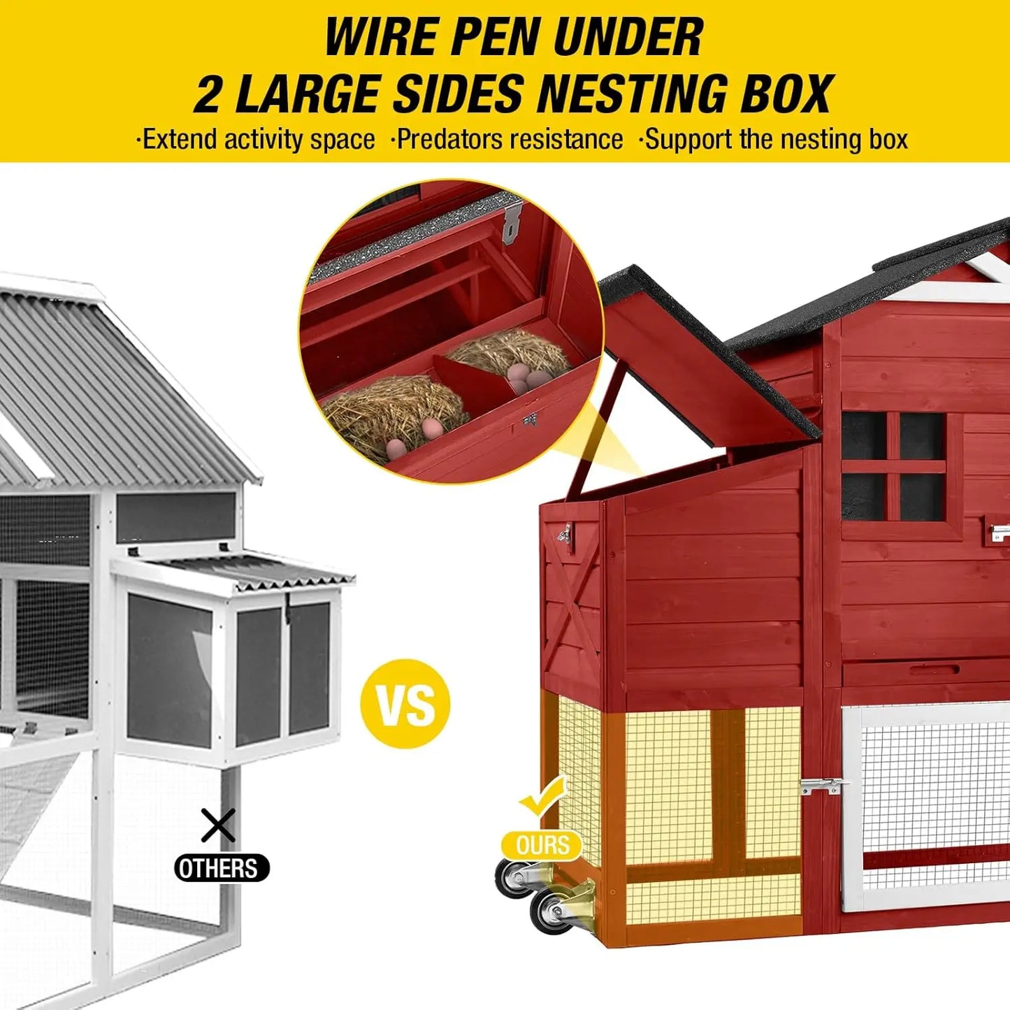Mobile Chicken Coop On Wheels With Expandable Wooden Poultry Cage And Nest Box