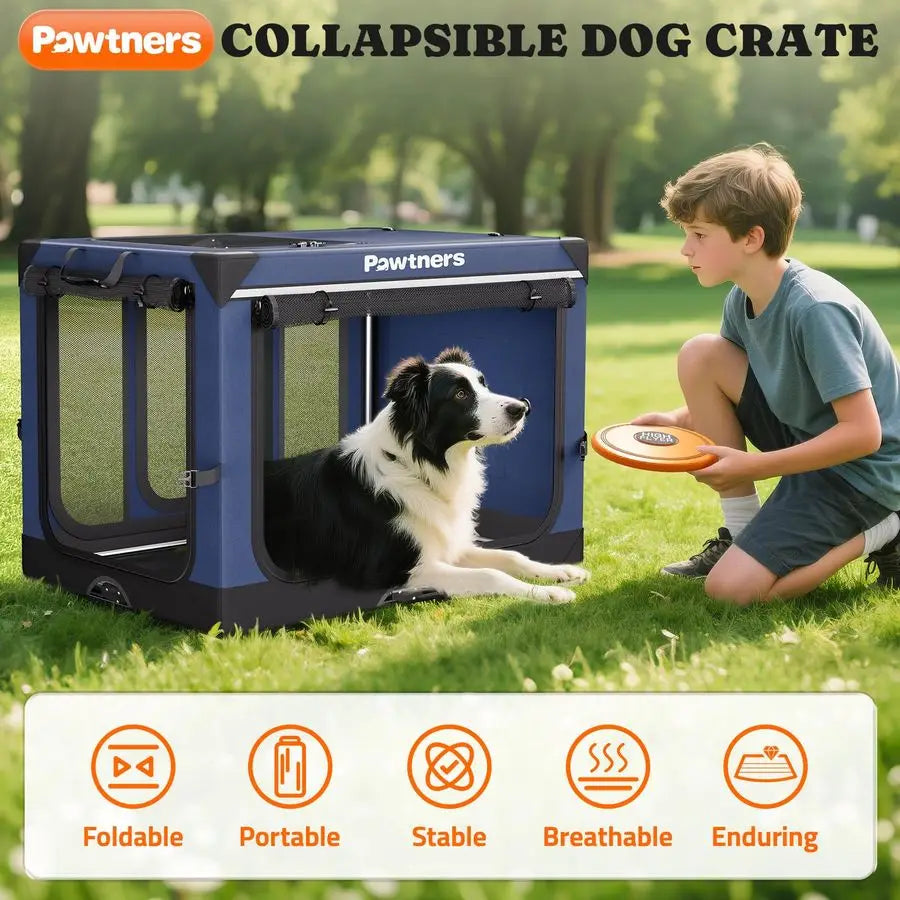 Foldable Soft Sided Dog Crate Travel Kennel With Mat