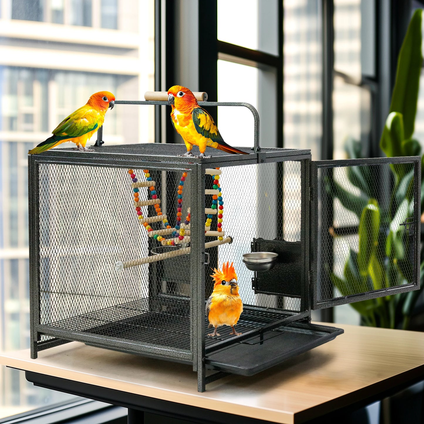 Metal Bird Cage For Small Birds With Perch Hammock Swing