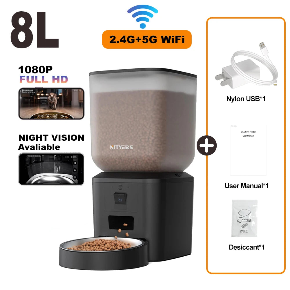 Nityers Automatic Cat Feeder 1080p Camera Night Vision WiFi