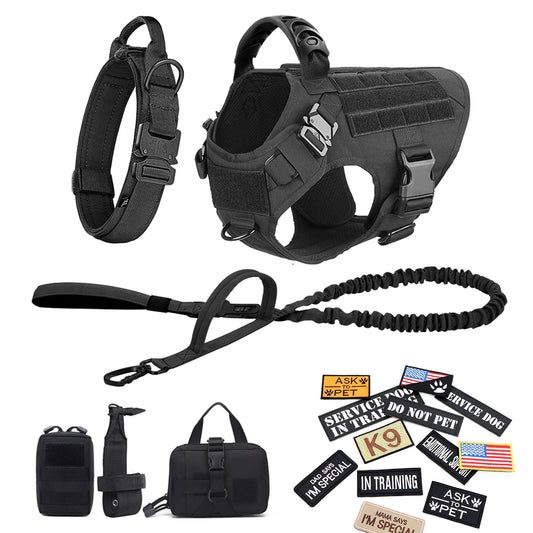 PETRAVELCN Military Large Dog Harness Vest Set For Malinois Training