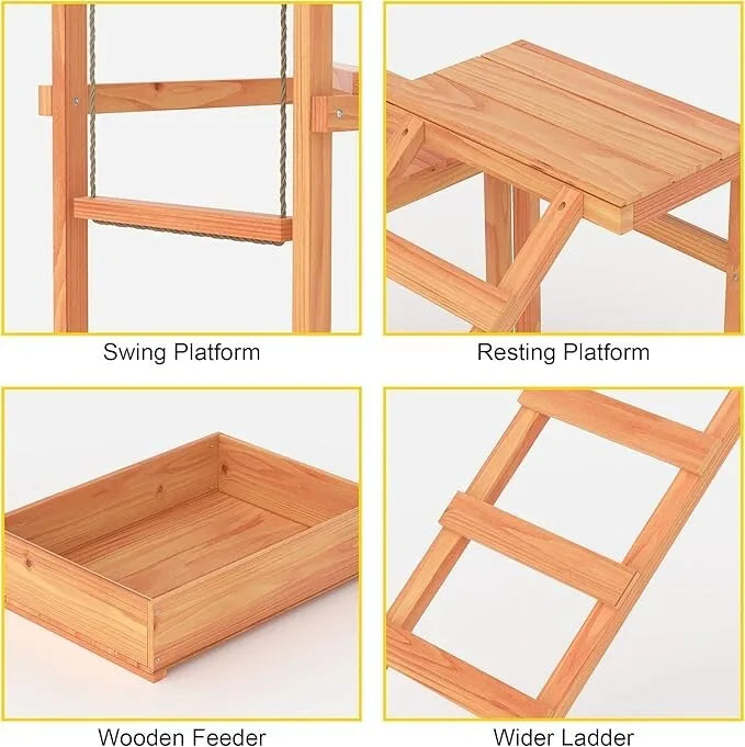 Wooden Chicken Roost and Perch Play Set with Swing Toy